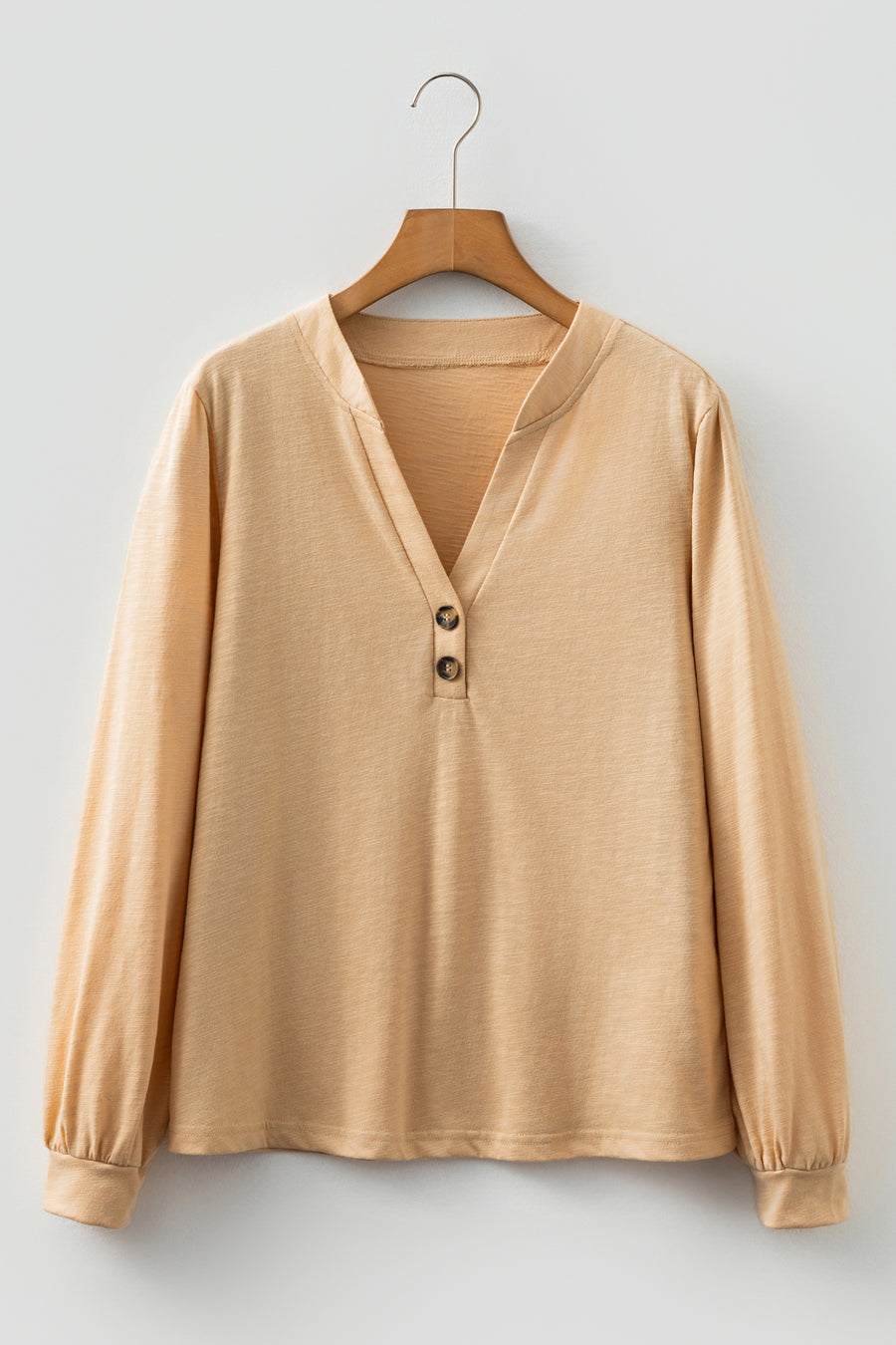 Button-Up V-Neck Long Sleeve Top- 3 Colors