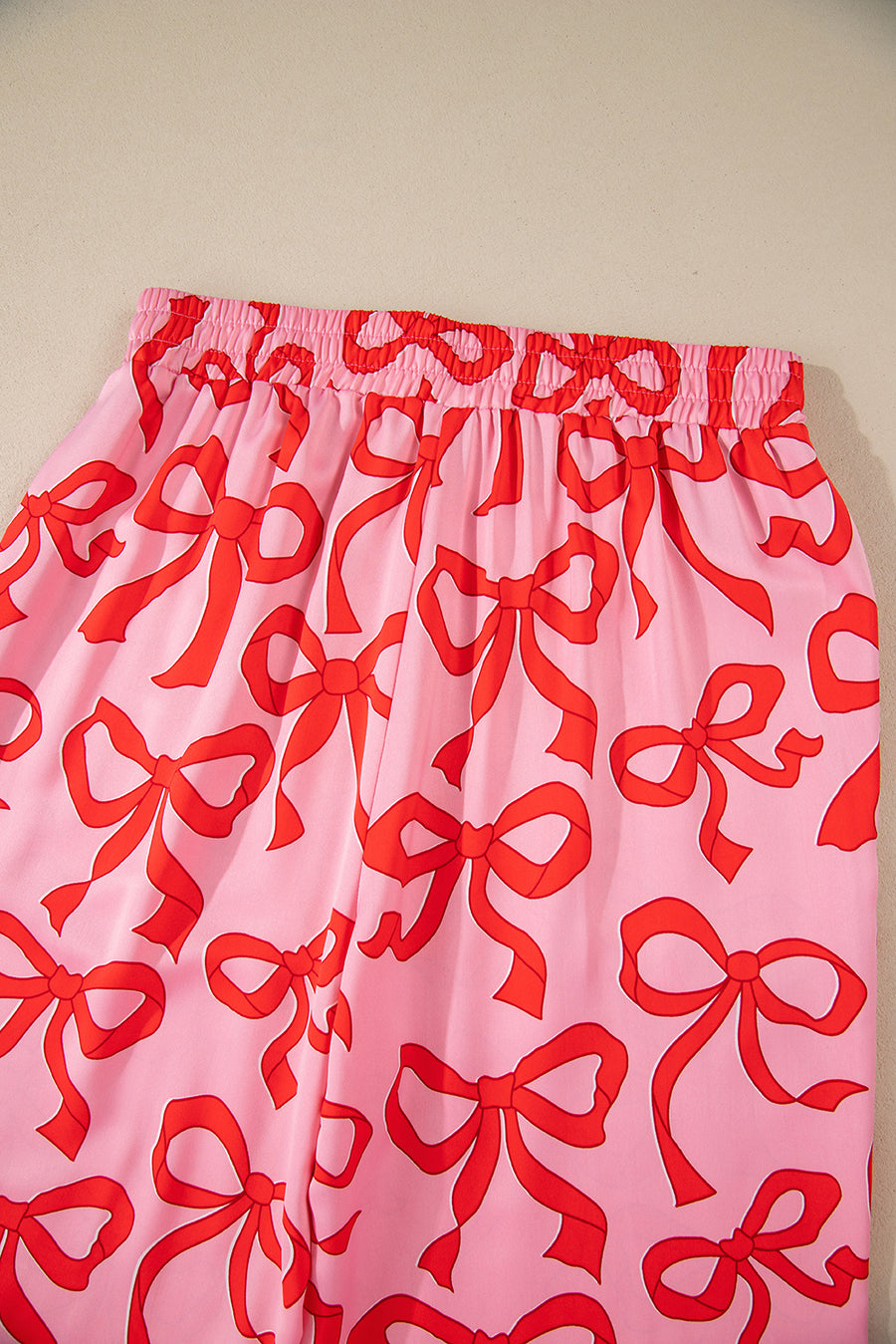 Pink All Over Bow Print Long Sleeve Button-Up Top and Pants Pajama Set