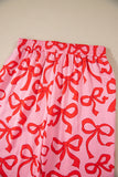 Pink All Over Bow Print Long Sleeve Button-Up Top and Pants Pajama Set