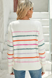Multicolored Striped Ribbed Trim Crew Neck Sweater- 2 Colors