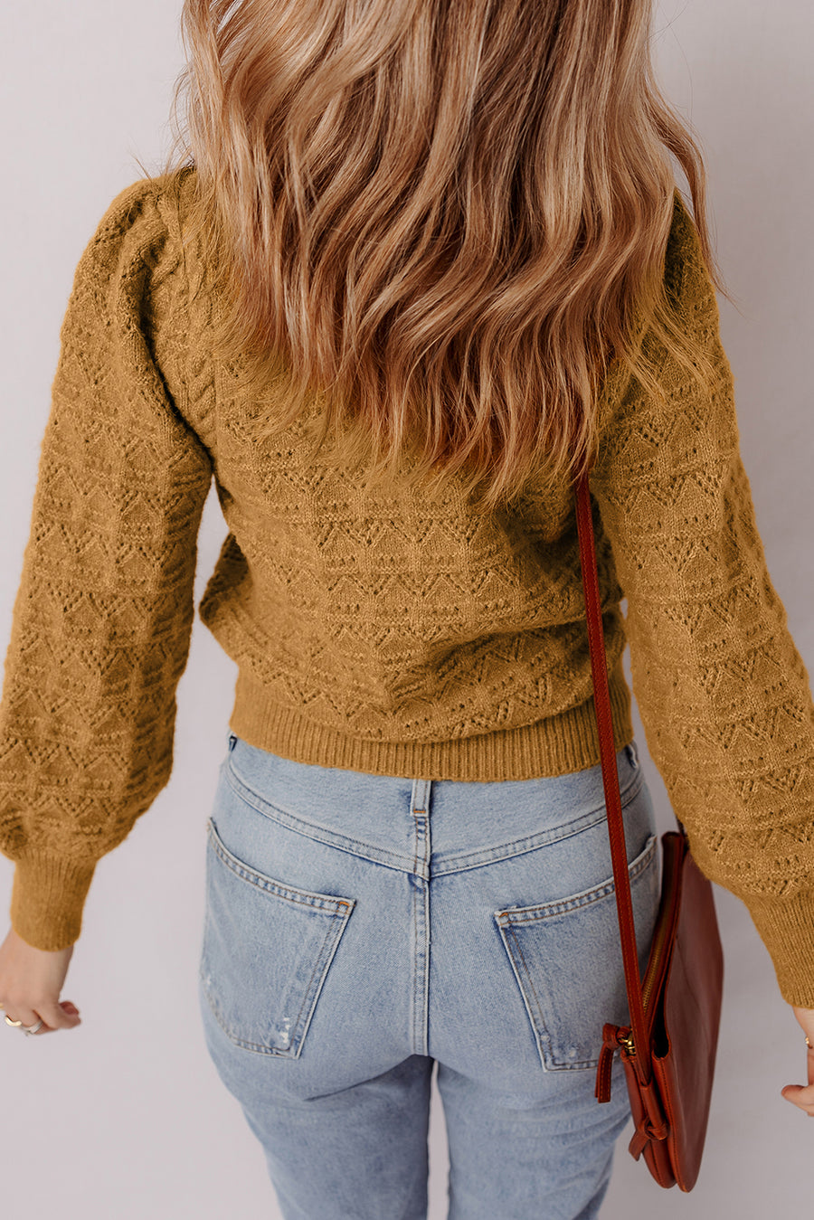 Jurassic Gold Crochet Balloon Sleeve Sweater