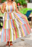 *Pre-Order* Multicolored Striped Shirred Frilly Tiered Maxi Dress