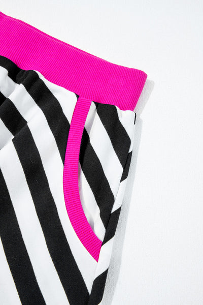 Black Stripe Contrast Trim Long Sleeve Top and Shorts Set