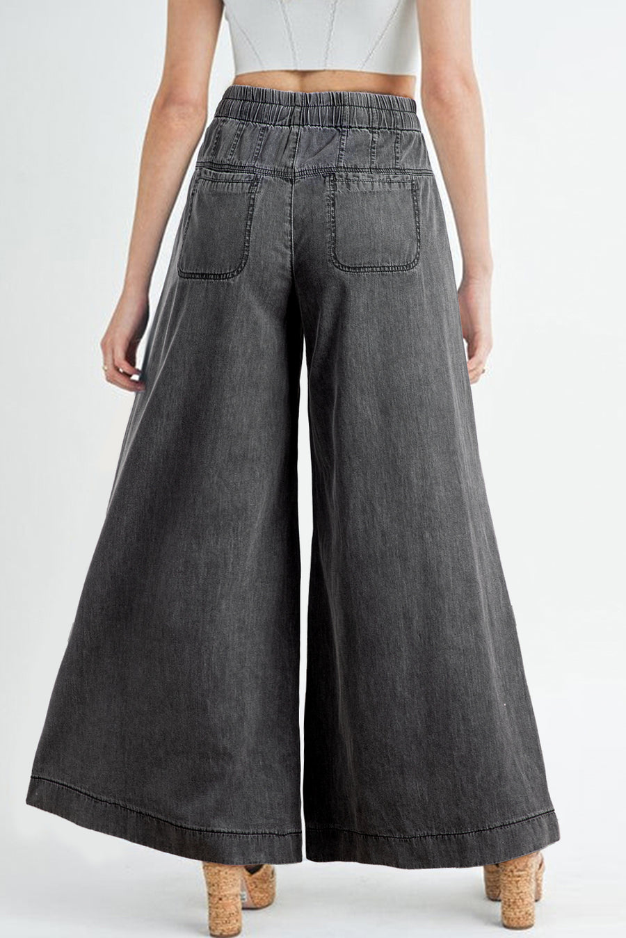 Mineral Wash Button-Up High-Waist Wide Leg Jeans
