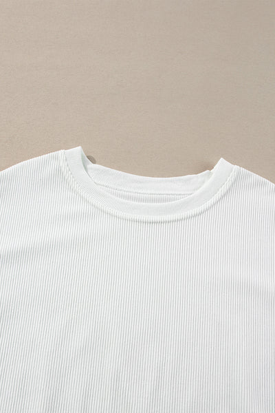 Strawberry Pink Drop Sleeve Crinkle Rib Oversized Sweatshirt