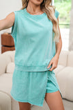 Yellow Cream Solid Color Washed Sleeveless Top Split Skort Cotton 2pcs Outfit