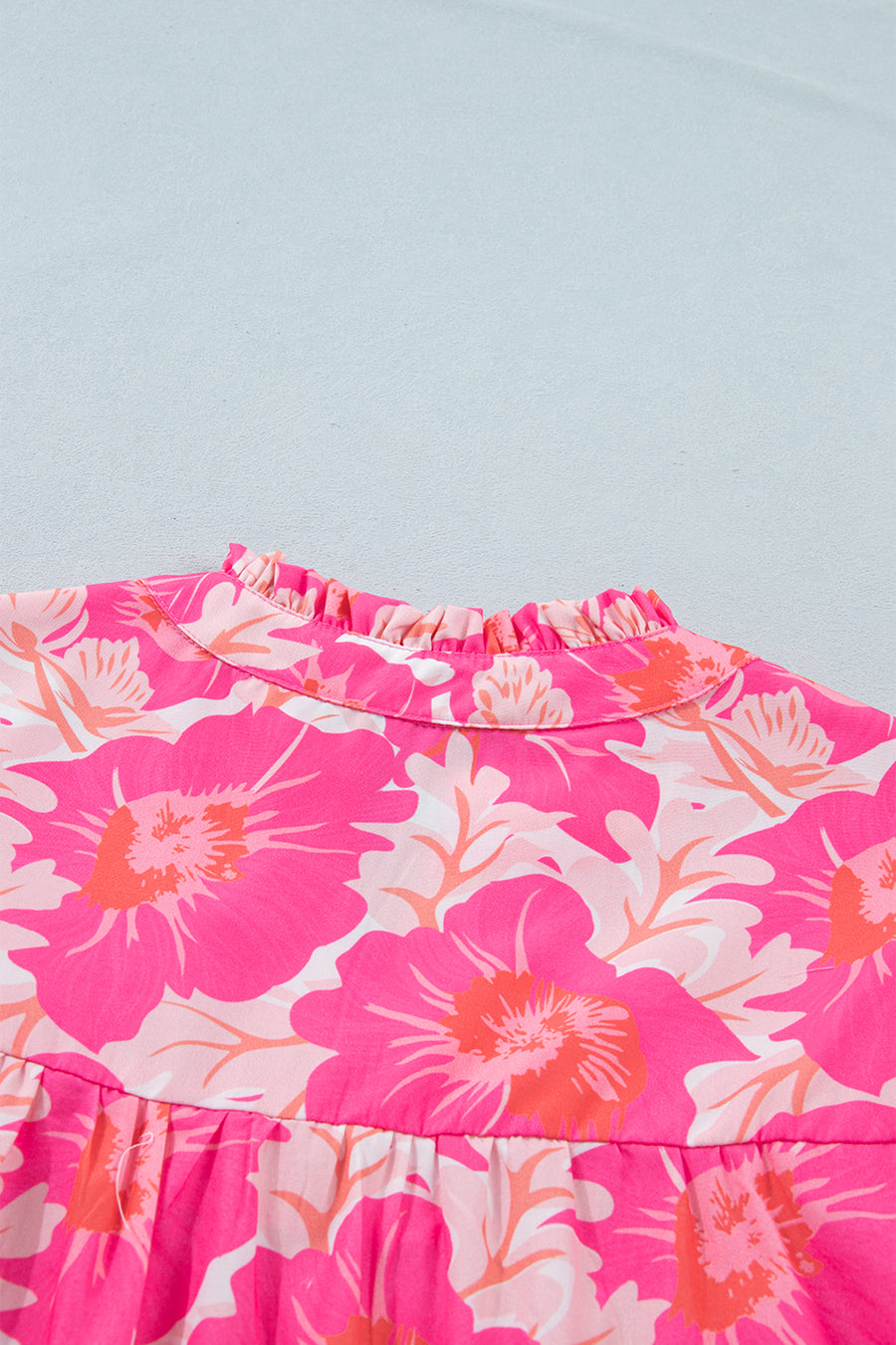 Short Bubble Sleeve Summer Floral Blouse A