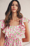 Floral Print Square Neck Ruffled Strap Maxi Dress- 2 Colors