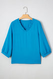 Frill V-Neck Lantern Sleeve Crinkled Blouse- 3 Colors