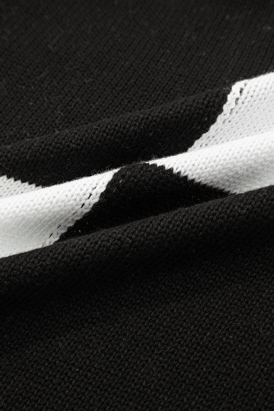 Black Checkered Open Front Drop Shoulder Cardigan