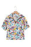 Floral V-Neck Contrast Trim Short Sleeve Blouse- 2 Colors