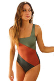Color Block Padded Square Neck One-Piece Swimsuit B