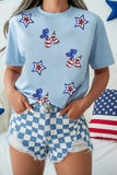 Light Blue American Stars & Coquette Dog Sequined Crew Neck Graphic T-Shirt