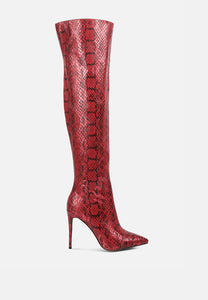 Catalina Snake Print Stiletto Knee Boots- 3 Colors