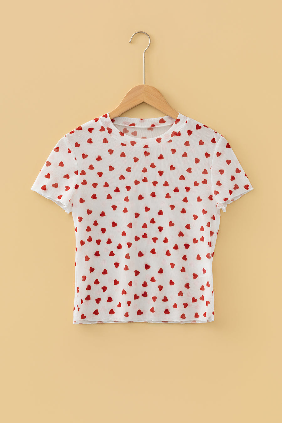 All Over Heart Print Mesh Short Sleeve Top- 2 Colors