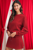 Solid Color Drop Shoulder Sweatshirt & Drawstring Mini Skirt Set- 2 Colors