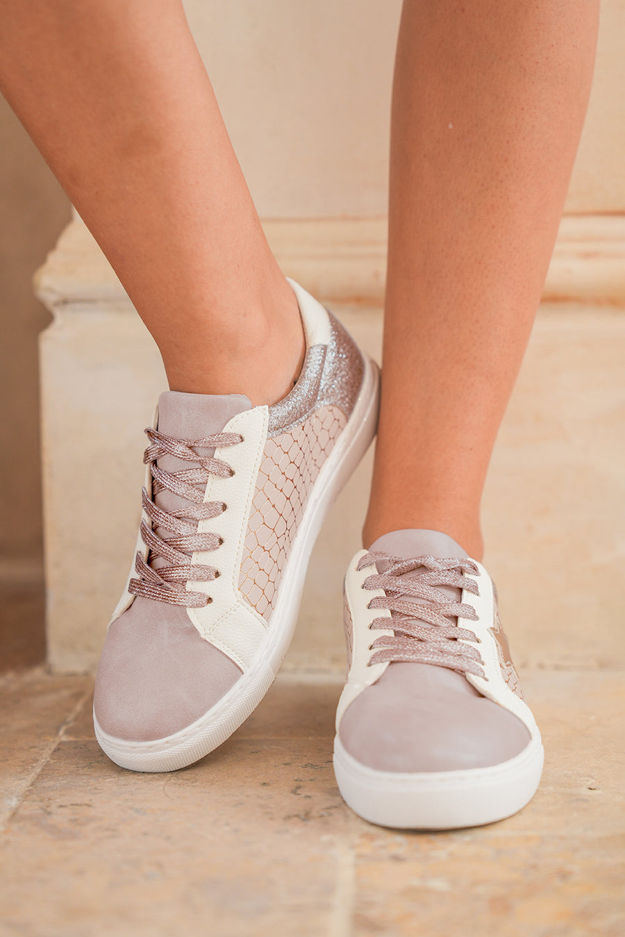 Glitter & Star Patchwork PU Leather Sneakers- 2 Colors