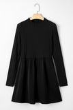 Black Frilled Neck Ribbed Knit Patchwork Long Sleeve Mini Dress