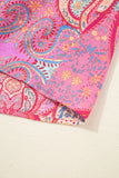 Pink Multi Floral Paisley Ruffle Sleeve Notch Neck Midi Dress