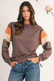 Dark Khaki Multi Colorblock Drop Shoulder Pullover Sweatshirt