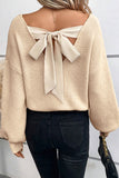 Lantern Sleeve V-Neck Bow Back Sweater- 4 Colors