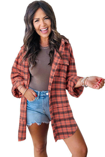 Green Plaid Long Sleeve Collar Shirt Shacket