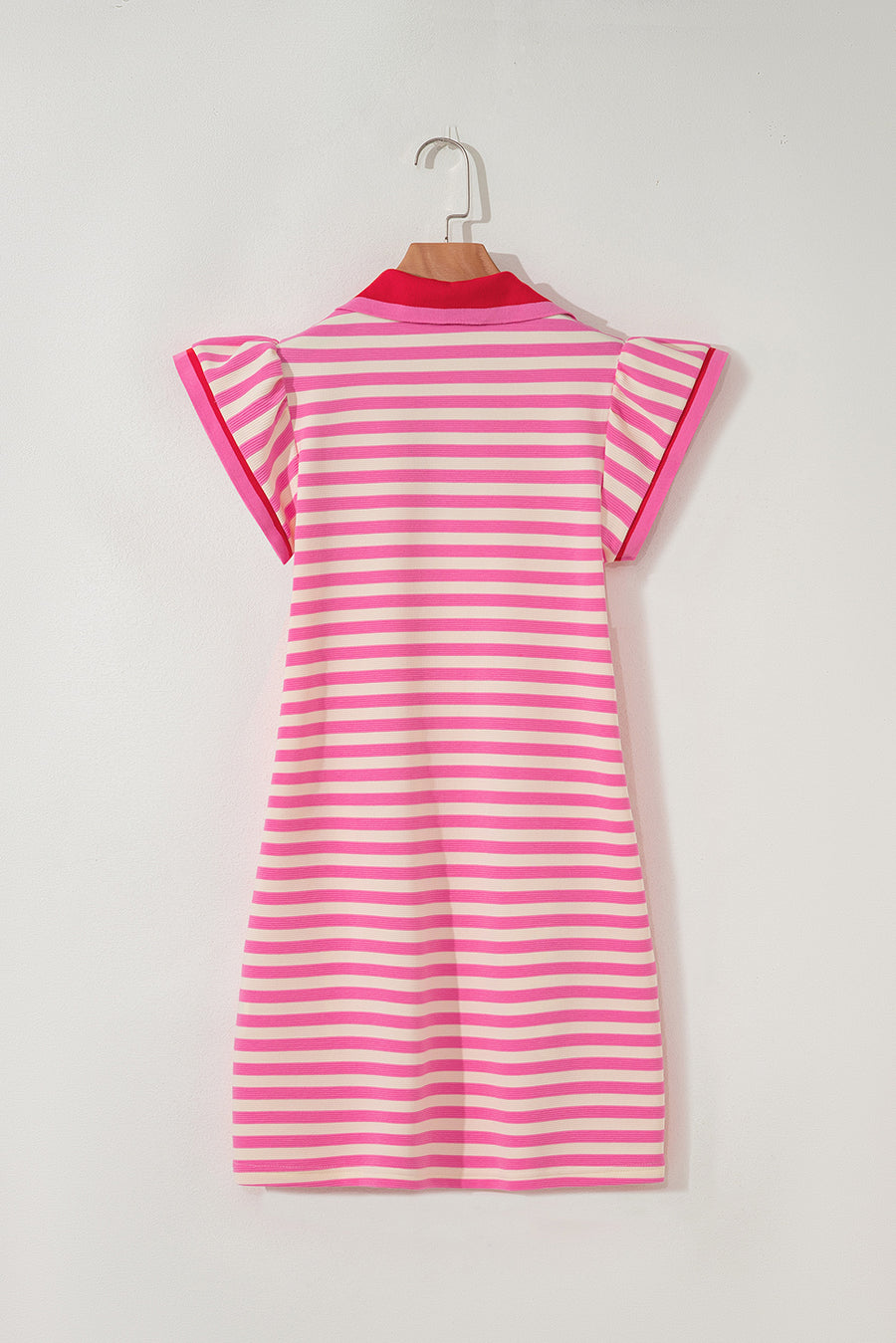 Striped Ruffle Short Sleeve Contrast Neckline Mini Dress- 3 Colors