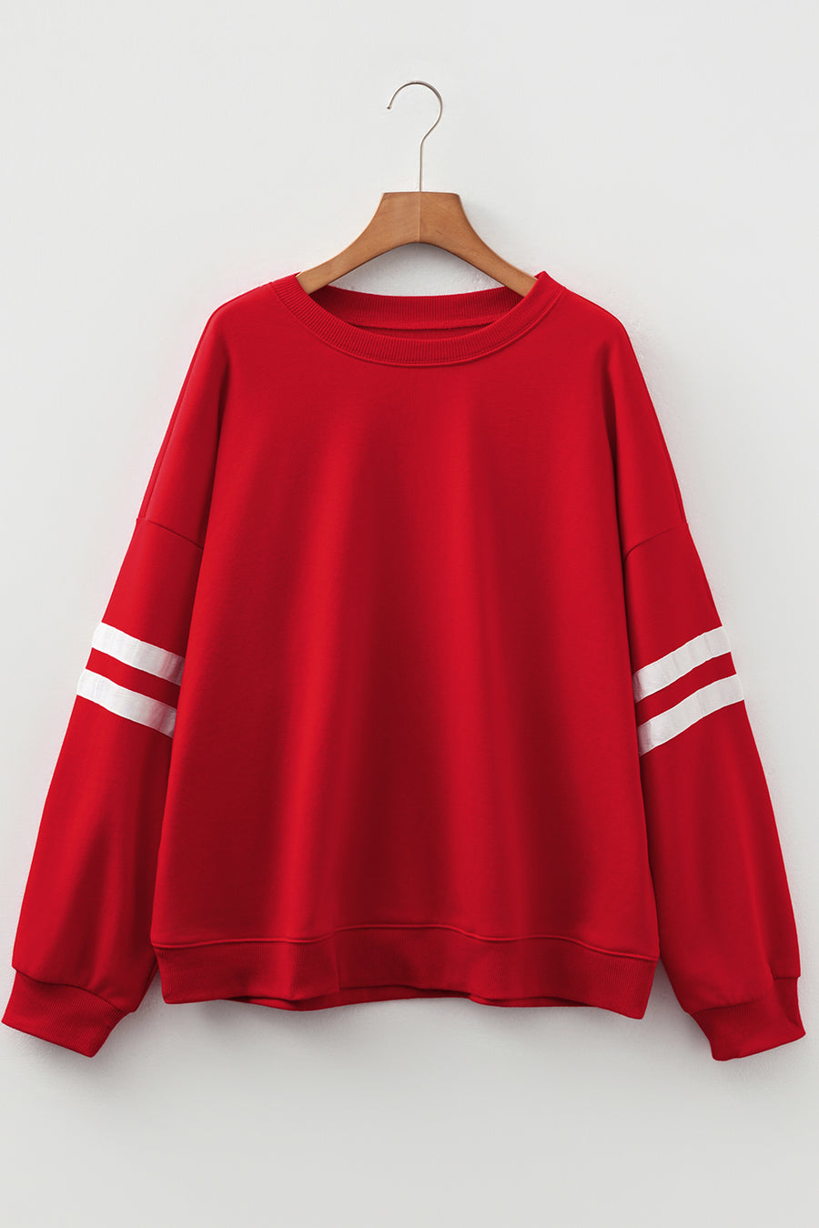 Plus Size Varsity Striped Crew Neck Sweatshirt- 2 Colors