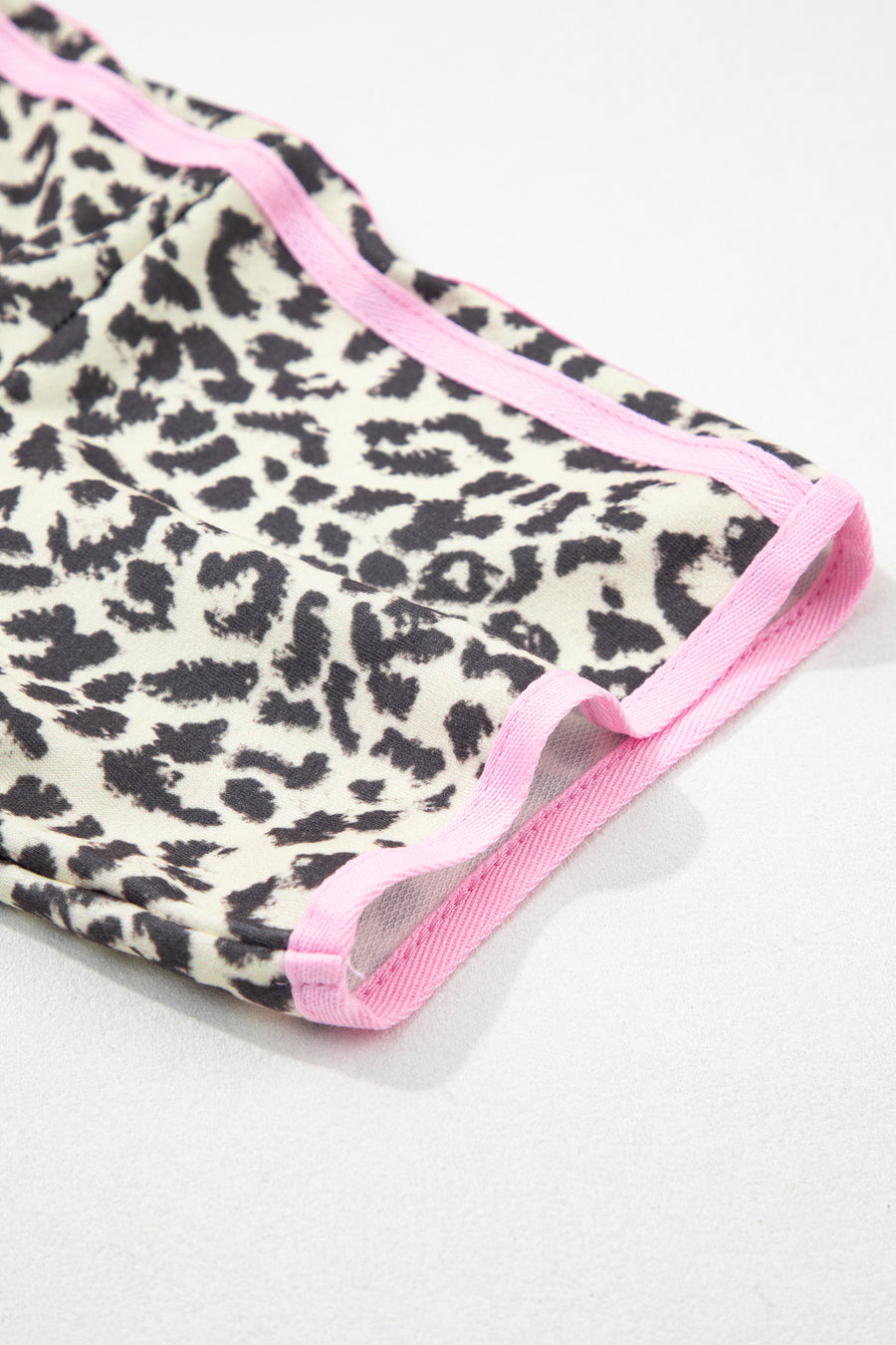 Leopard Print V-Neck Contrast Varsity Stripe Short Sleeve T-Shirt