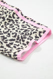 Leopard Print V-Neck Contrast Varsity Stripe Short Sleeve T-Shirt