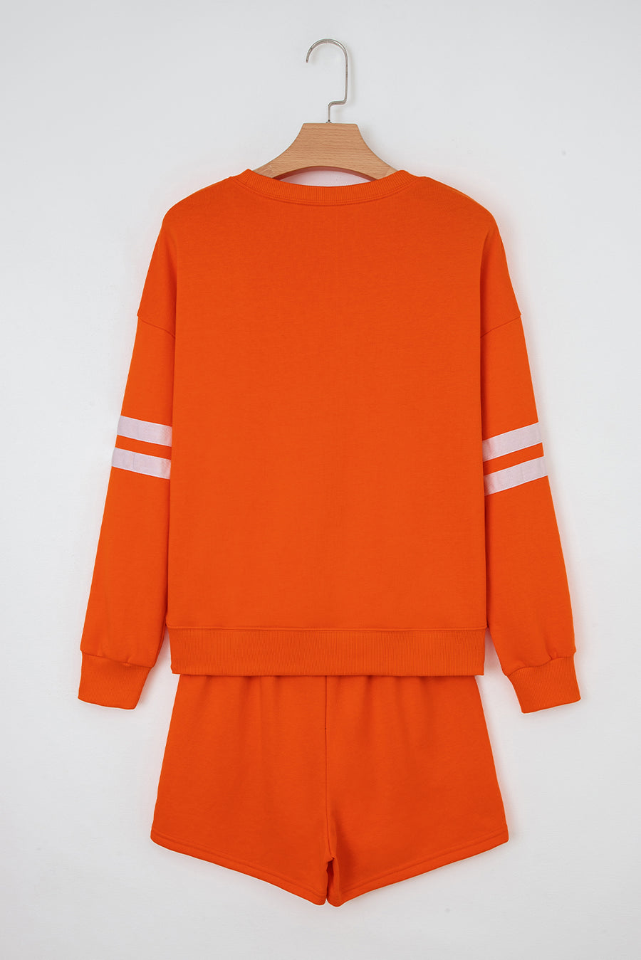 Varsity Striped Sleeve Drop Shoulder Sweatshirt and Shorts Set- 5 Colors