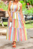 *Pre-Order* Multicolored Striped Shirred Frilly Tiered Maxi Dress