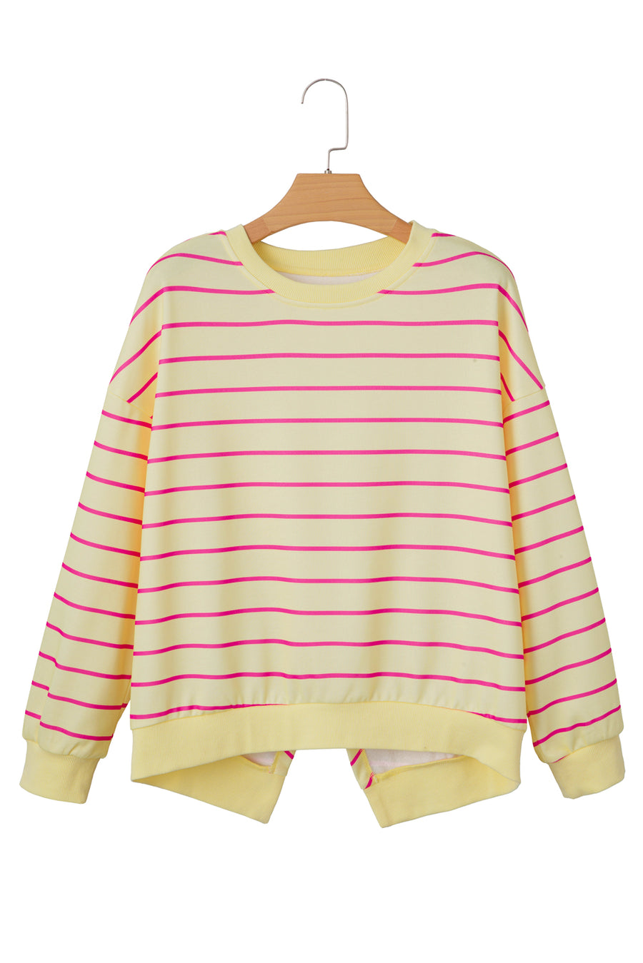 Striped Overlap Back Drop Shoulder Pullover Sweatshirt- 2 Colors