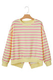 Striped Overlap Back Drop Shoulder Pullover Sweatshirt- 2 Colors