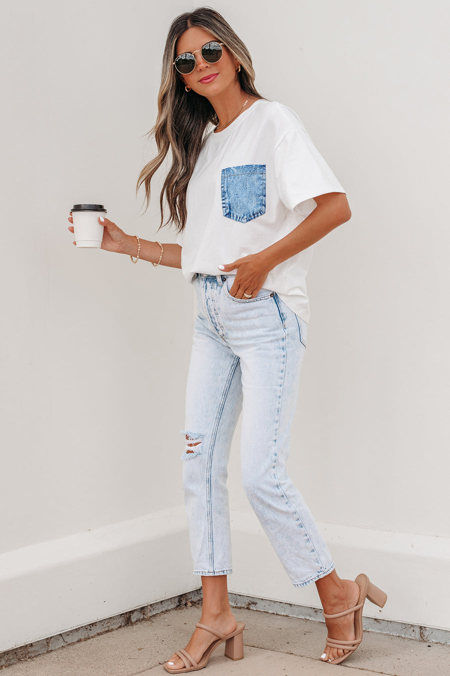 Printed Denim Chest Pocket Graphic T-Shirt- 2 Colors
