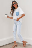 Printed Denim Chest Pocket Graphic T-Shirt- 2 Colors