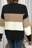 Color Block Crew Neck Drop Shoulder Scallop Detail Sweater- 3 Colors