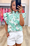 Floral Ruffle Sleeve Frilly Button-Up Blouse- 2 Colors
