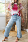 Red and White Striped Crew Neck T-Shirt