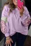 Plus Size Lavender Floral Patched Color Block Pullover Shirt