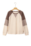 Brown Floral Print Patchwork Color Block Long Sleeve Top