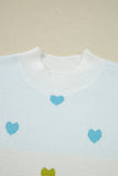 Multicolored Hearts Color Block High Neck Sweater