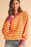 Striped Crew Neck Drop Shoulder Loose Sweater- 3 Colors