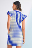 Striped Ruffle Short Sleeve Contrast Neckline Mini Dress- 3 Colors