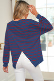 Striped Overlap Back Drop Shoulder Pullover Sweatshirt- 2 Colors