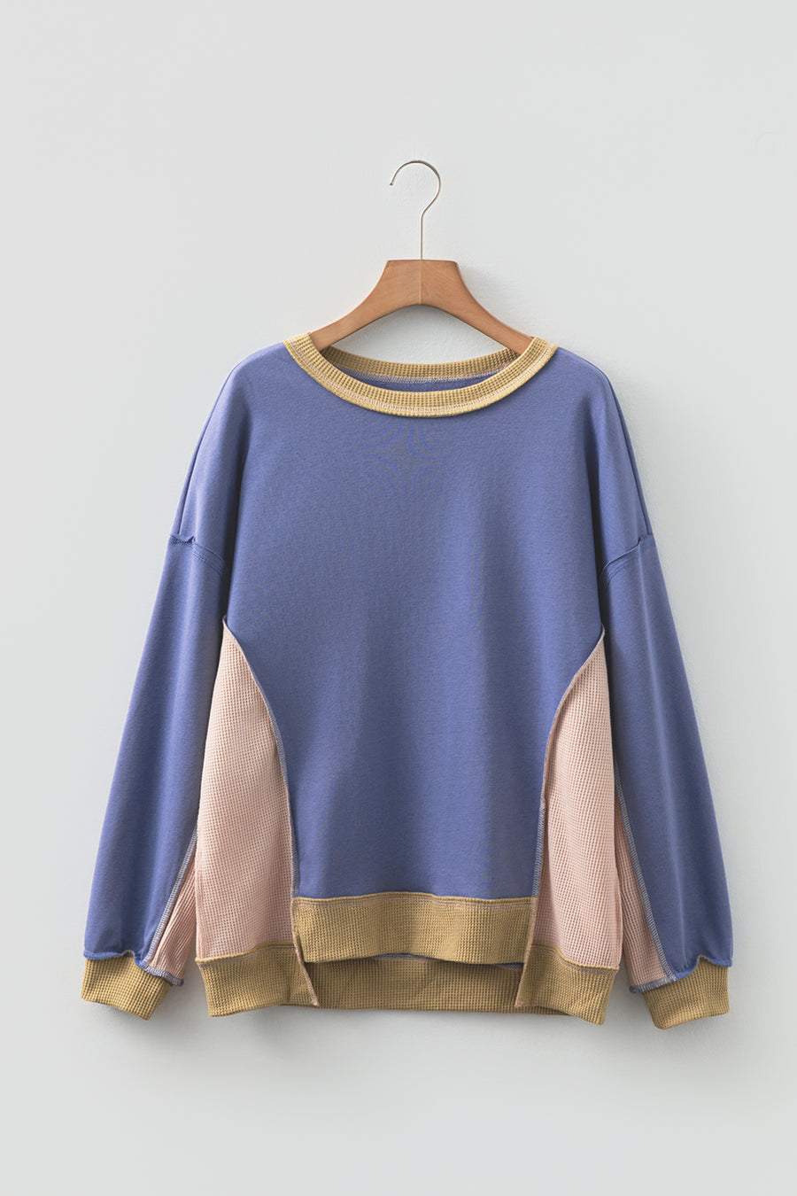 Color Block Waffle Knit Patchwork Oversized Sweatshirt- 3 Colors