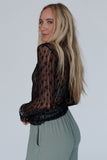 Floral Lace Sheer Long Sleeve Slim Fit Top- 3 Colors