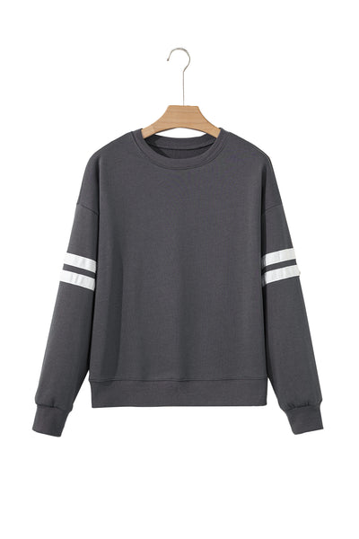 Navy Blue Preppy Striped Sleeve Loose Sweatshirt