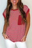Striped Chest Pocket Crew Neck Muscle Tee- 2 Colors
