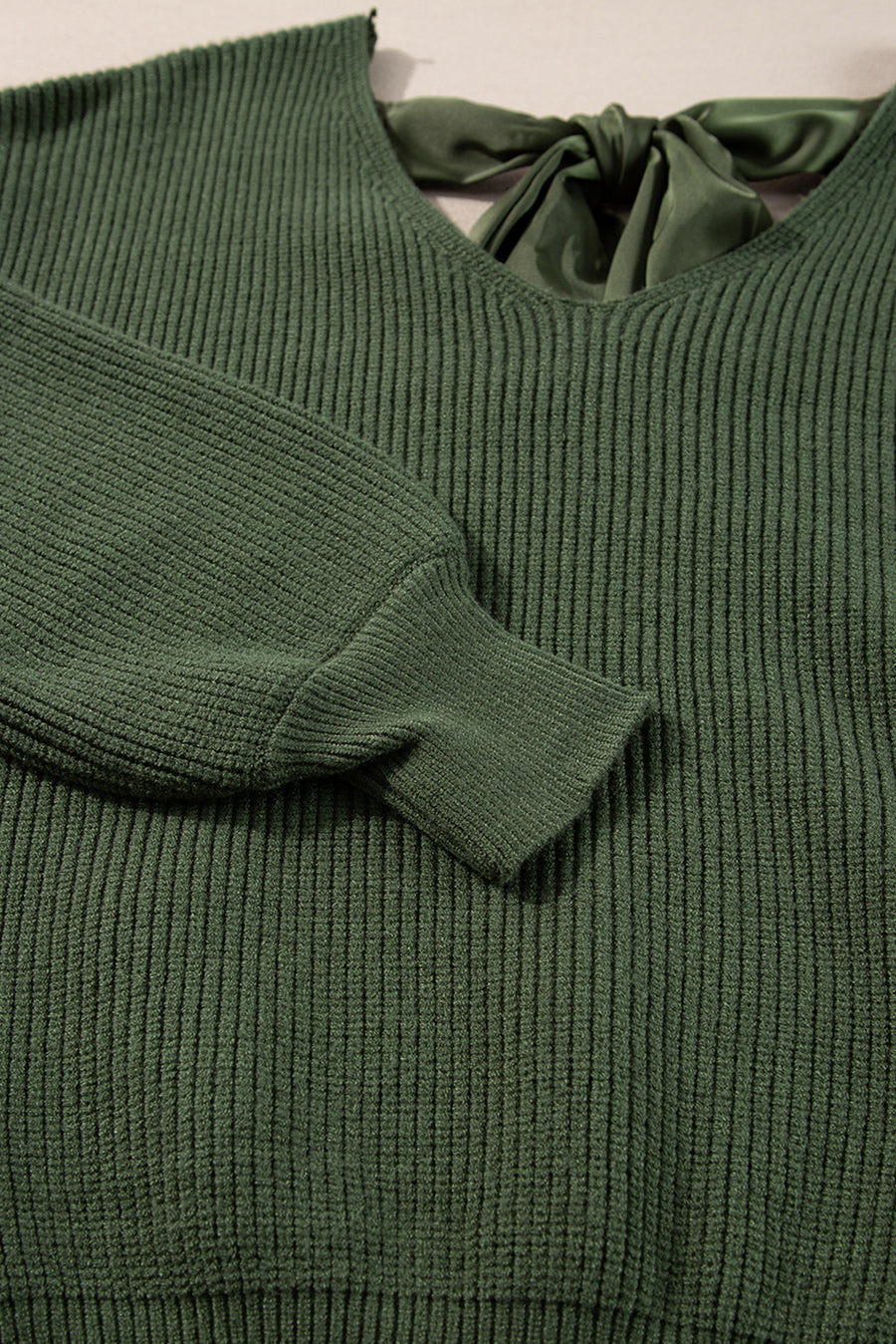 Lantern Sleeve V-Neck Bow Back Sweater- 4 Colors